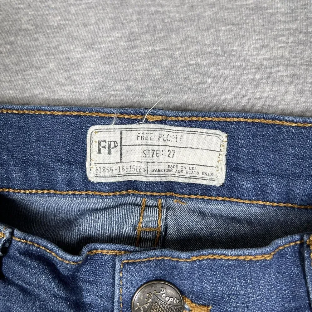 Free People Jeans Womens 27 Blue Flared Distressed Frayed Hem Bell Bottoms Y2K